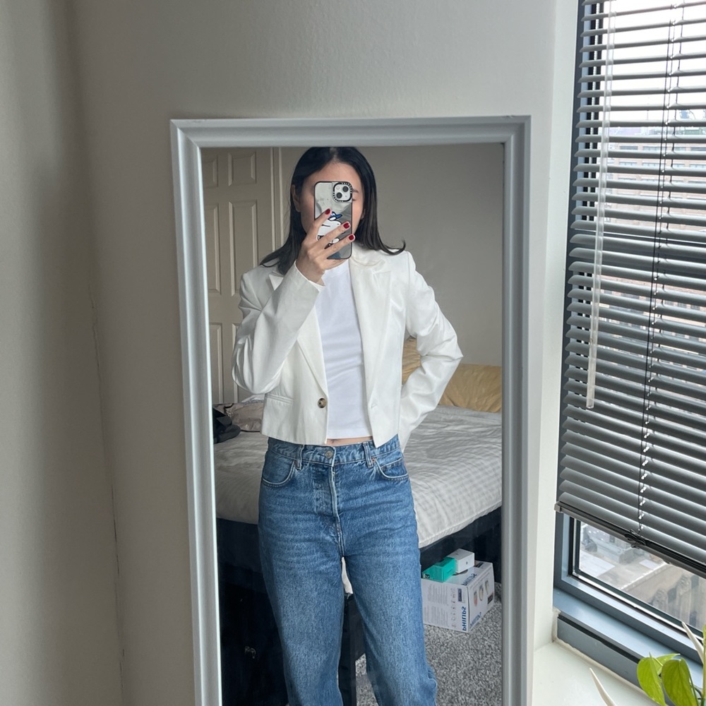 Zara cropped white basic blazer